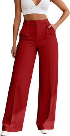 Generic 2025 Trousers Women Wide Leg Pants High Waisted Dressy Work Trousers Business Casual Palazzo Pants with Pockets (M) Wine