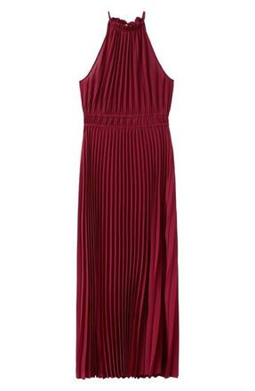 Mango Pleated Halter Neck Midi Dress in Cherry at Nordstrom, Size 8