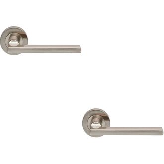 Loops 2x PAIR Straight Plinth Mounted Handle on Round Rose Concealed Fix Satin Nickel in Metallics