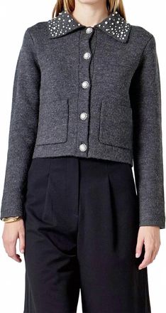 endless rose Pearl Embellished Cardigan In Grey