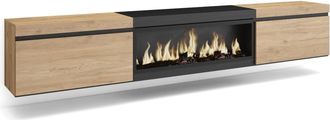 Skraut Home Mueble tv efecto madera roble y negro 267x35x45 chimenea efecto fuego