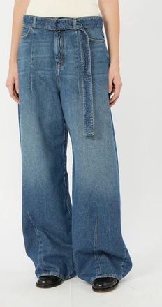 Max Mara Madia Belted Wide Leg Jeans in Navy at Nordstrom, Size 14