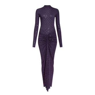 Alaia Draped Fluid Strass Jersey Dress - female - Ala&iuml;a - Gowns - Purple - M - Dresses