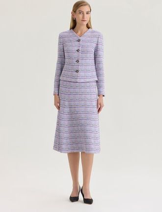 Misook Plaid Tweed Knit Jacket in Biscotti/powder Blue/purple at Nordstrom, Size Xx-Large