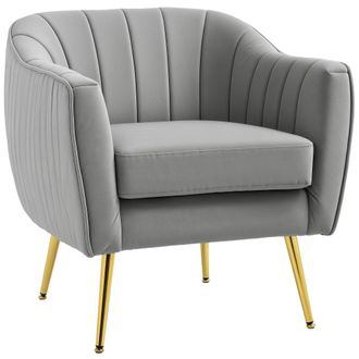 HOMCOM Velvet-Look Shell Shaped Chair With Thick Padded Seat - Grey | TJ Hughes