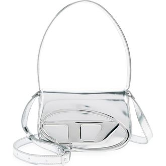 Diesel 1Dr Logo Metallic Leather Handbag in Silver at Nordstrom
