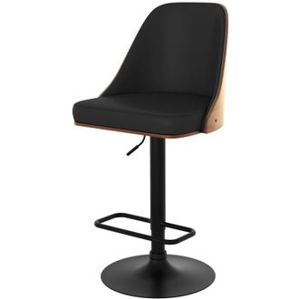 Rendez-Vous Déco Silla de bar regulable en madera oscura y PU negro 56/77 cm - Georges