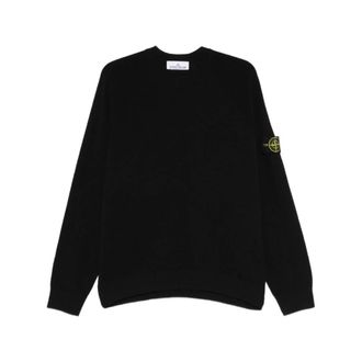 Stone Island Round-neck Knitwear, male, Black, Size: XL Compass Badge Crew Neck Sweater
