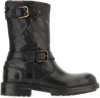 Dolce & Gabbana Elegante Leren Laarzen voor Vrouwen - Heren - Enkellaarsjes - Zwart - 40 EU - Schoenen
