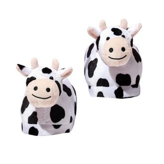 Supvox Cartoon Plush Cow Pattern Warm-keeping Cotton Slippers Womens Winter Indoor House Footwear Non-slip Thick Sole Size s (36-37