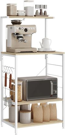 Woltu Woltu Estanter&iacute;a De Cocina, Estanter&iacute;a De Bar, Estanter&iacute;a De Panader&iacute;a, Estanter&iacute;a De Almacenamiento De 4 Niveles, 60 X 40 X 123 Cm, Roble Claro + Bla