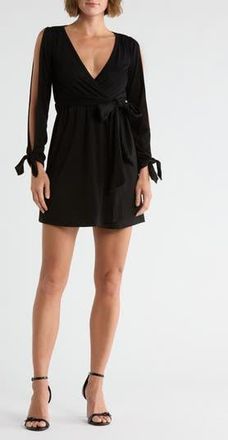 Go Couture Long Sleeve Wrap Dress in Black at Nordstrom Rack, Size X-Large