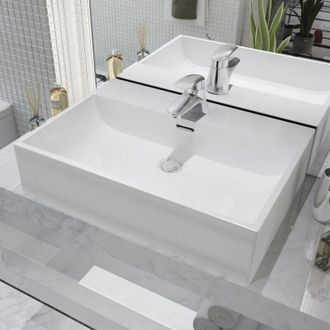 vidaXL Lavandino con Foro Rubinetto Ceramica Bianca 60,5x42,5x14,5 cm - Vidaxl