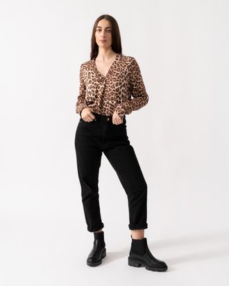 Sams&oslash;e & Sams&oslash;e Samsoe & Womens V-Neck Leopard Print Blouse - Tan viscose - Size X-Small