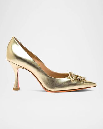 Santoni Embellished 85MM Metallic Leather Pumps