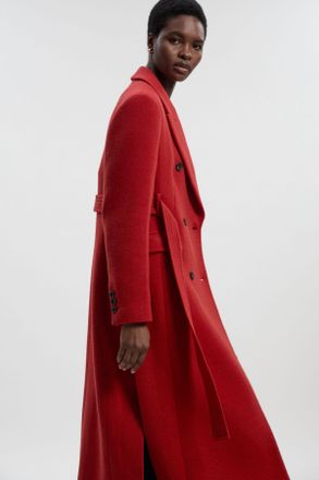 Karen Millen Womens Petite Wool Double Breasted Belted Tailored Maxi Coat - Red - Size 12 UK