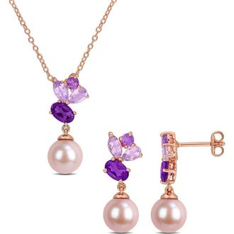 Delmar Amethyst & Pink Cultured Pearl Pendant Necklace & Drop Earrings Set in Purple at Nordstrom Rack