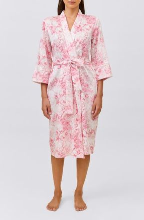 Papinelle Sleepwear Toile de Jouy Cotton Sateen Midi Robe in Pink Lemonade at Nordstrom, Size X-Small