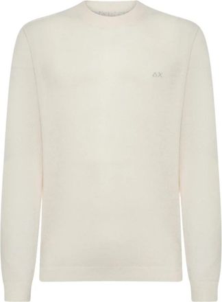 Sun 68 Zachte Wollen Trui Moderne Pasvorm Logo - Heren - Ronde hals truien - Beige - M - Wol - Truien & Vesten