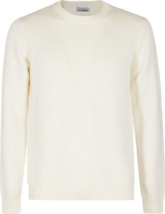 Roberto Collina White Crew-Neck Ribbed Merino Wool Sweater