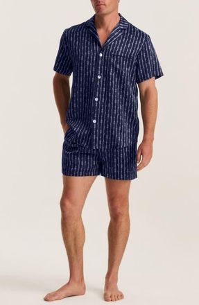 Petite Plume Nautical Stripe Mulberry Silk Short Pajamas in Navy at Nordstrom, Size X-Small
