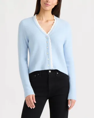 Ellen Tracy Womens Lace Trim Cardigan