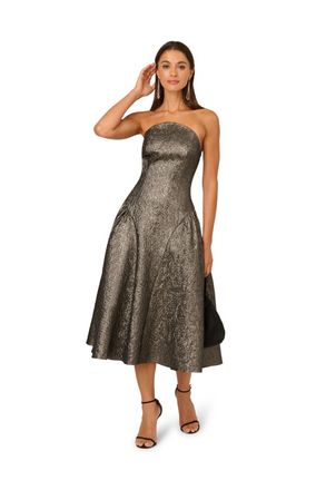 Adrianna Papell Womens Strapless Metallic Ankle Dress - Size 10 UK