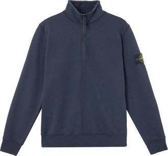 Stone Island Katoenen sweatshirt met logo patch op de zijkant - Heren - Sweatshirts - Blauw - M - Katoen - Hoodies & sweatvesten