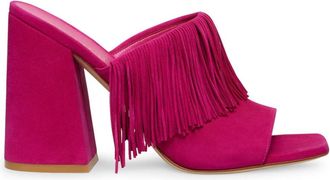 Stuart Weitzman Opvallende Slide Sandaal met Franjes - Dames - Muiltjes - Roze - 37 1/2 EU - Su&egrave;de - Schoenen
