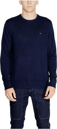 Tommy Hilfiger Blauwe Gebreide Kleding met Print - Heren - Ronde hals truien - Blauw - S - Katoen - Truien & Vesten