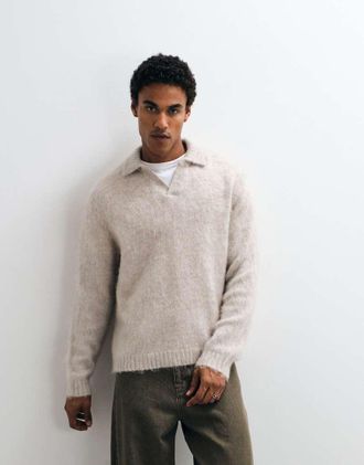Asos maglione oversize lavorato a maglia con scollo a intaglio stone-Neutro
