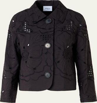 Akris Flower Eyelet Jacket in Cotton Poplin