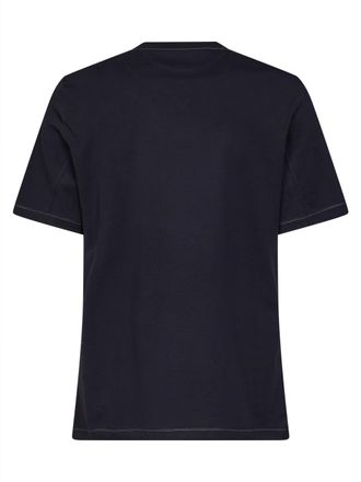 Brunello Cucinelli Mens Crewneck T-Shirt Solomeo Crest Navy Blue Cotton T-Shirts And Polos