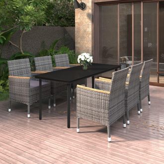 vidaXL Set Comedor De Jard&iacute;n 7 Pzas Y Cojines Rat&aacute;n Sint&eacute;tico Y Vidrio Vidaxl