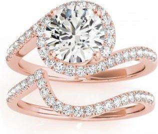 Allurez Diamond Halo Swirl Bridal Engagement Ring Set14k Rose Gold 0.43ct
