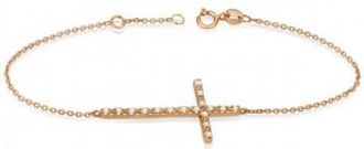 Allurez Sideways Cross Chain Bracelet & Diamond Accents 14k Rose Gold 0.20ct