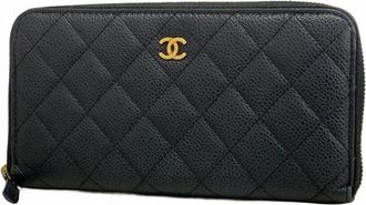 Chanel Black Grained Calfskin Long Wallet (Bi-Fold) (Pre-Owned)