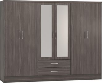 Seconique NEVADA 6 DOOR 2 DRAWER WARDROBE - BLACK WOOD GRAIN - SECONIQUE | TJ Hughes