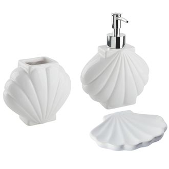 Beliani Beliani - Conjunto De Accesorios De Ba&ntilde;o De Dolomita Blanco Dispensador Jabonera Portacepillos Glamuroso Shell