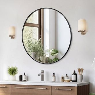 OEM Espejo De Pared Espejo De Maquillaje Espejo De Ba&ntilde;o Di&aacute;metro De 762 Mm Espejo Redondo Marco De Aleaci&oacute;n De Aluminio Negro Con Soporte En Forma De Z Pa