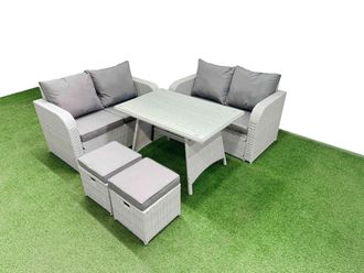 Fimous 6 Seater Outdoor Love Sofa Set Rattan Garden Furniture Set in Light Grey