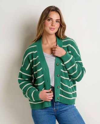 Toad & Co Bianca Shaker Cardigan in Palm Stripe at Nordstrom, Size X-Large