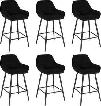Woltu 6x Black Breakfast Bar Stools Velvet Padded Seat Kitchen Pub Bar Chairs Home