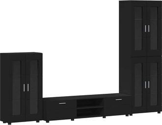 vidaXL Conjunto De Mueble De Tv Con Caj&oacute;n Negro Madera De Ingenier&iacute;a Vidaxl