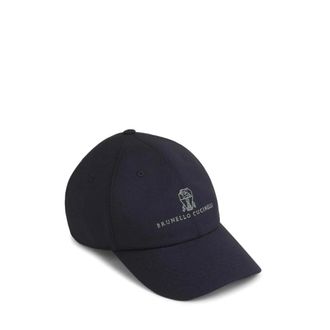 Brunello Cucinelli Hats & Caps, male, Blue, M, Embroidered Wool Baseball Cap Navy