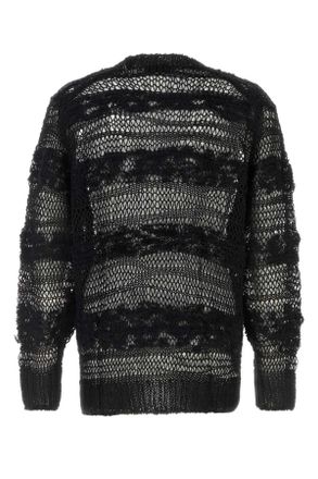 Yohji Yamamoto Mens Black Crochet Sweater Exterior: Cotton Rayon Linen Maglie
