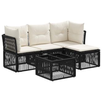 vidaXL Conjunto De Sof&aacute;s De Jard&iacute;n 5 Pcs Negro Rat&aacute;n Sint&eacute;tico Vidaxl