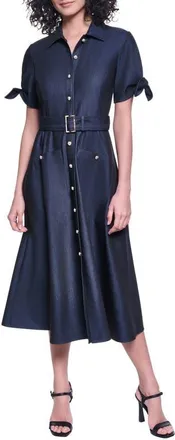 Karl Lagerfeld Belted Short Sleeve Midi Shirtdress in Indigo at Nordstrom, Size 12