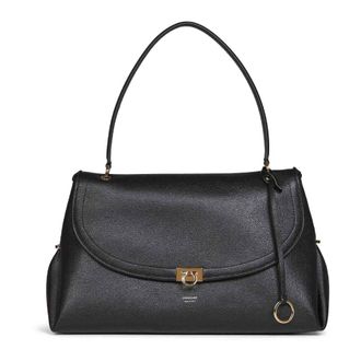 Ferragamo Gancini Clasp Leather Shoulder Bag - female - Ferragamo - Handbags - Black - ONE SIZE - Bags