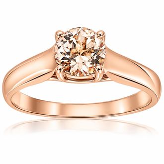 Pompeii3 6MM Morganite Solitaire Engagement Anniversary Ring 14K Rose Gold Size Selectable